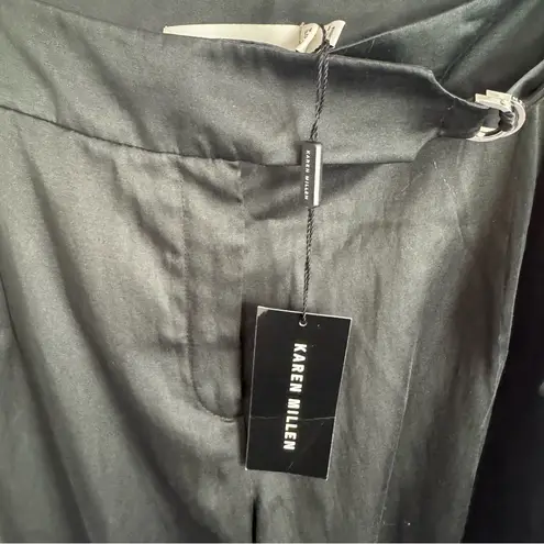 Karen Millen New Black Silk Blend Tapered Leg Cuffed Pants Size 10