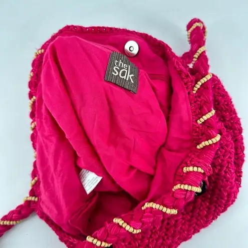 The Sak Women's Beaded Wrapped Handle knit Crochet Hobo Shoulder Bag Pink Small
