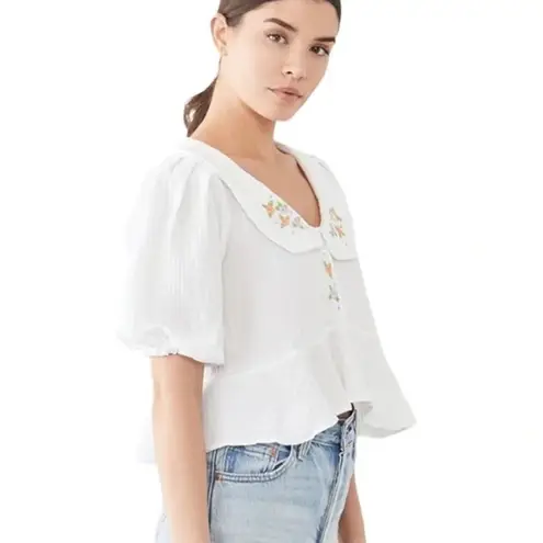 Tach Larina Embroidered Muslin Cotton Gauze Top White Large