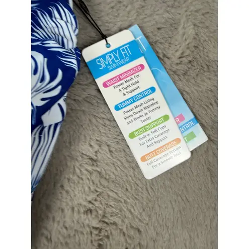NWT Simply Fit Swimwear Skirt Skort Tankini Bottom Blue White Palm Leaf Print M Blue Size M