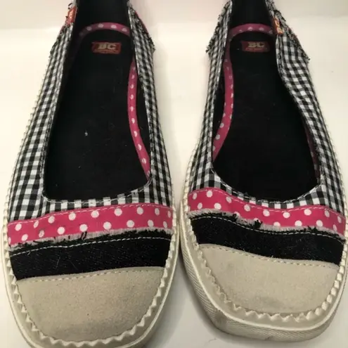 BC Footwear  black pink white checkered‎ distressed flat slip on sneakers size 7