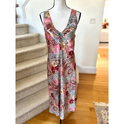 Delicates Vintage Y2K 90s Red & Pink Floral Satin Sleeveless Babydoll Slip Dress