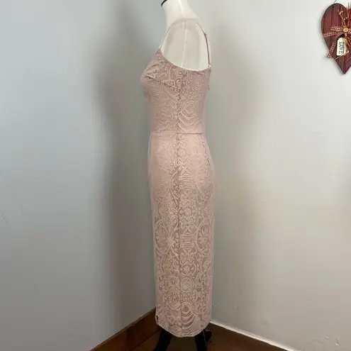 Dress the Population Nude Pink Zahra Lace Front Slit Midi Dress Small Sample