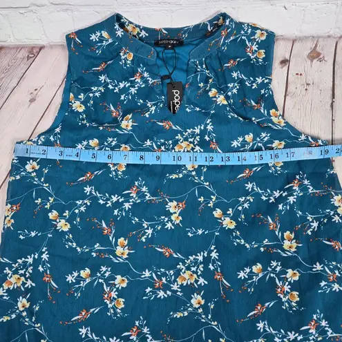 PaperMoon Women's Teal Floral Annie Notch Neck Sleeveless Blouse M NWT