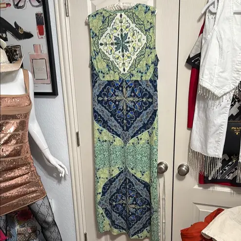 Chico's 💖 Chico’s Blue & Green Geometric Print Mediterranean Waves Maxi Dress Size 2