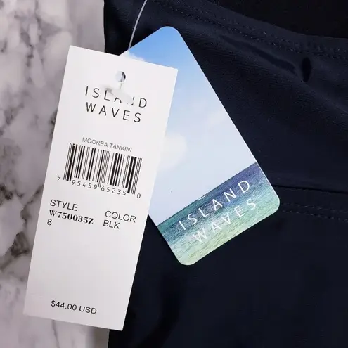 Island Waves Swim Tankini Moorea Adjustable Keyhole Halter Top Black Size 8
