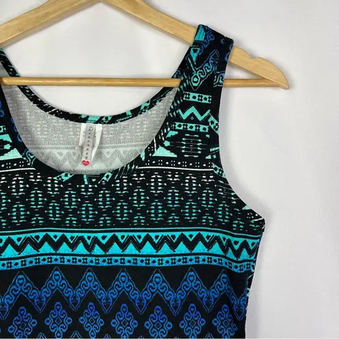 Discreet Black & Blue Printed Peplum High Low Tank Top L