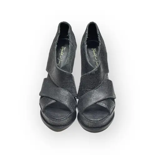 Elizabeth and James š Milla Platform Stiletto Heel Sandal š Black Sheen š7.5M