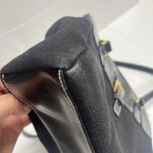 Etienne Aigner Linen Blend & Faux Leather Shoulder Bag Purse Double Handle