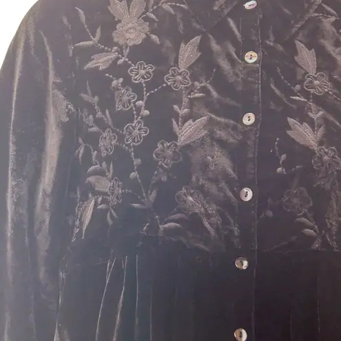 April Cornell Velvet Button Up Shirt Medium Black