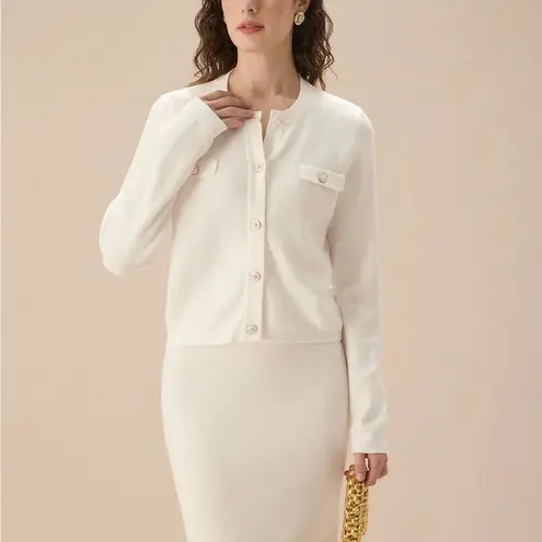 Berlook White Single Breasted Knit Cardigan Size M