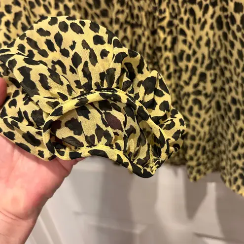 Mint Velvet Blouse Top Womens Size 14 UK 10 US Yellow Black Animal Print Sheer