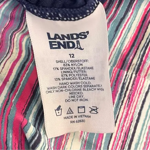 Lands End Swim Dress Striped One Piece Swimsuit Swimdress 12 Pink