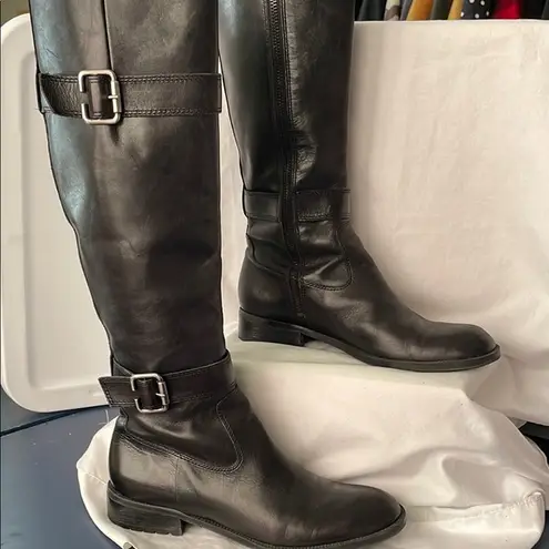 Enzo Angiolini BLACK LEATHER RIDING BOOT WITH SILVER BUCKLES SIZE 6.5