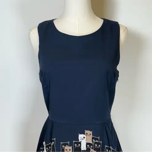 L.A.Soul Sleeveless Fit & Flare Dress Multicolor Cat Pattern Women’s Size Small Blue
