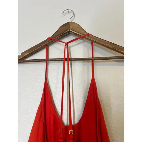 Sincerely Jules Red Rosa Cross Strap Dress Womens Sz S Shapeless Flowy Boho