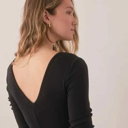 Marine layer Size XL Lexi Rib V Neck Maxi Dress Black Body Hugging Flattering