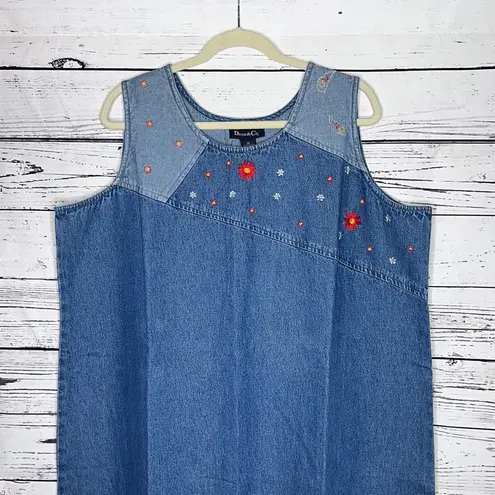 Denim & Co NWT Sz 2X Floral - Paisley Embroidered & Embellished Denim Maxi Dress