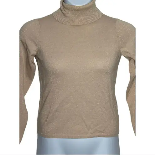 New York & Company Y2K Rose Gold Glitter Fitted Turtleneck Sweater Size Small Pink