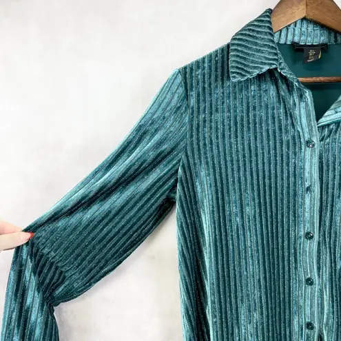 House of Harlow 1960 Women Velvet Top Small Ribbed Metallic Glam Disco Going Out Green