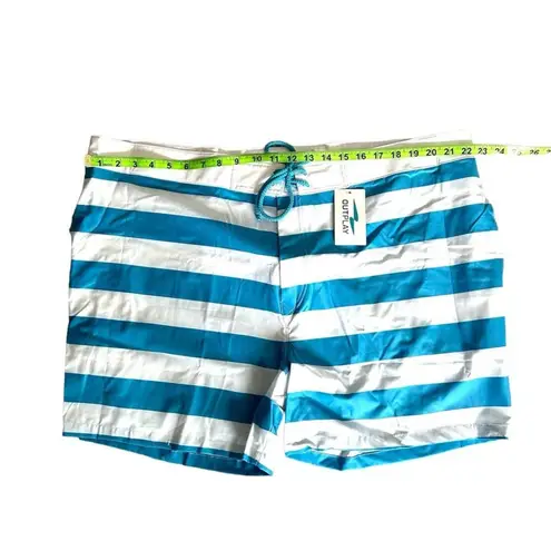 Outplay Unisex Board Shorts Blue White Striped Swim Shorts Size XL Tie Waist NWT