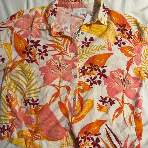 C&C California Womens Floral Button Down Short Sleeve Shirt Large NEW