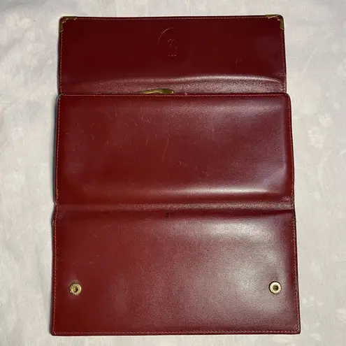 Cartier Burgundy Bordeaux Long Leather Kisslock Continental Wallet | Vintage