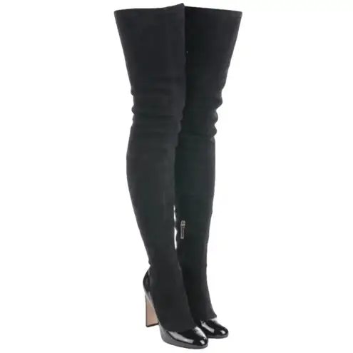 Dolce & Gabbana Round Toe Pump Insert Over The Knee Suede Sock Boots Black Sz 36