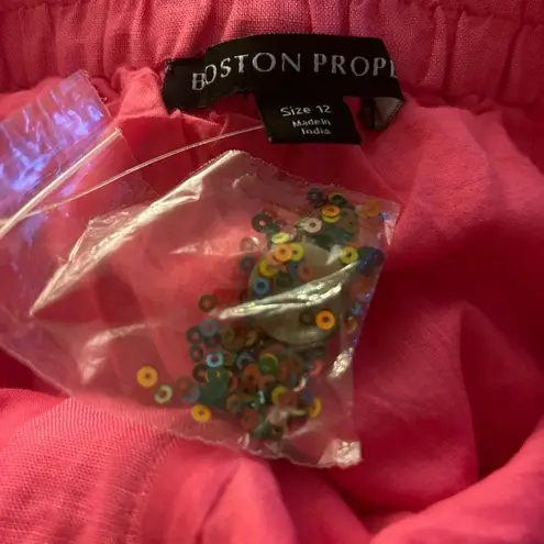 Boston Proper Floral Embellished Linen Pant Pink Multi Colored Sequins Size 12