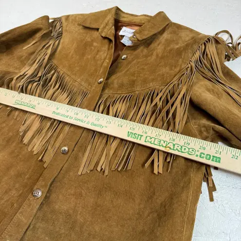 Vintage JH Collectibles Suede Leather Fringe Western Shirt Jacket Size 10 Brown