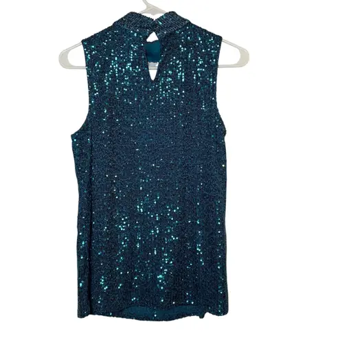 Cable & Gauge Sequin Top Sleeveless Keyhole Party Sparkle S