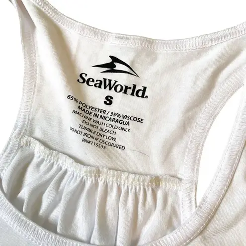 SeaWorld Rescue White & Blue Graphic Tank Top Small Casual Ocean Conservation