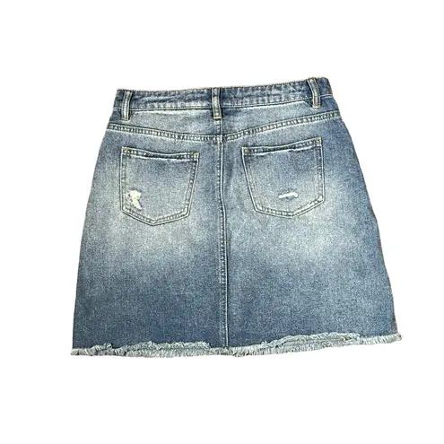 Harper A-Line Distressed Denim Mini Skirt Women Small Raw Hem Medium Wash Cotton