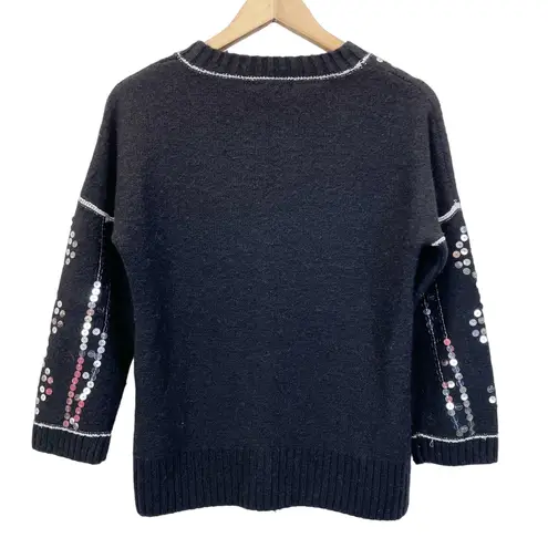 Rene Derhy Snowflake Sweater Womens Medium Sequin Holiday Jumper Festive Blingy Black