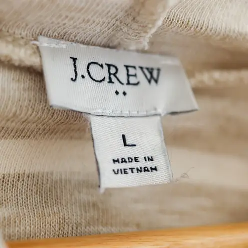 J.Crew Women's Large Beige White Striped Hoodie Long Sleeve Cotton Blend Sweater Tan