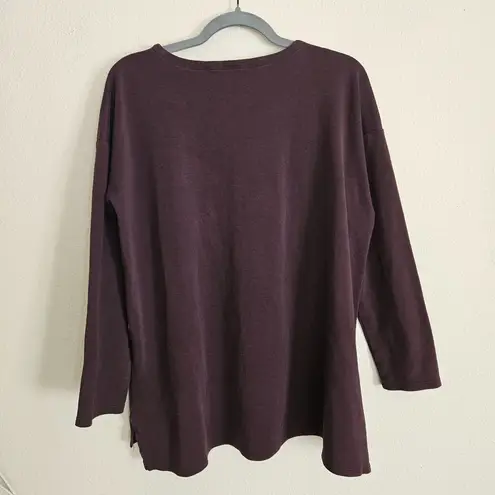 J. Jill Simply Supima Crew Neck Tunic Top Long Sleeves Burgundy Cotton Size L Purple Size L