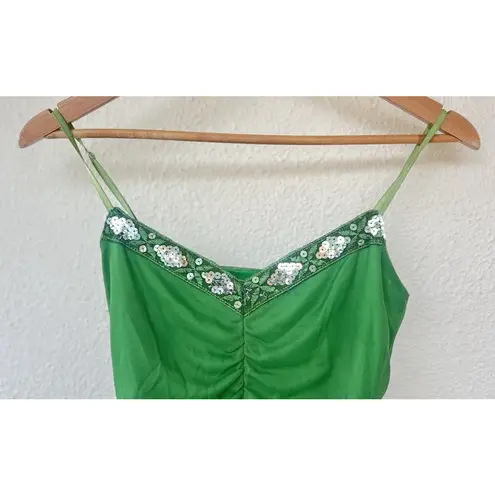 VTG Byer Too! Green Ruched Layered Chiffon Sequin Dress XS Forest Fairy Ethereal