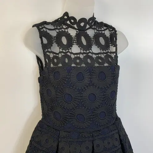 Maje Rodeo Lace Mini Dress High Neck Pleated Gothic Black Blue