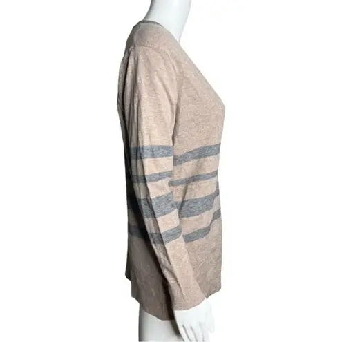 Cotton Emporium Sweater Womens Medium Brown Gray Striped Cardigan Neutral Preppy