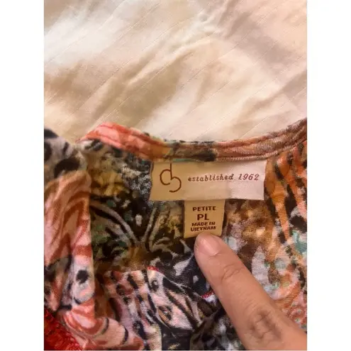 CB multi colored abstract ruffled v neck sersey knit tank women's large petite Size undefined