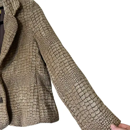 Painted Pony VTG Blazer Jacket Crocodile Tapestry Jacquard USA SZ XL Western Tan