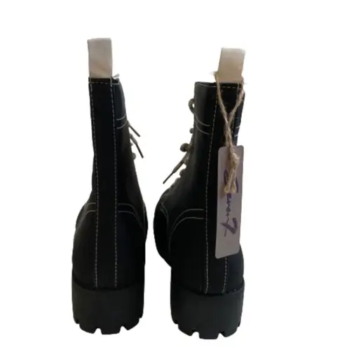 Seven7 Combat Boots Jodi Black Faux Leather Lace Up Contrast Stitching Size 10