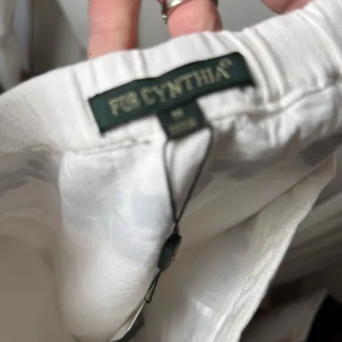 For Cynthia Boho Linen White blue embroidered Fringe Skirt medium coastal