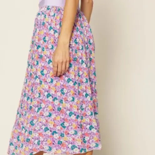 Skies Are Blue Lavender Floral Pleated Midi Skirt Size Medium