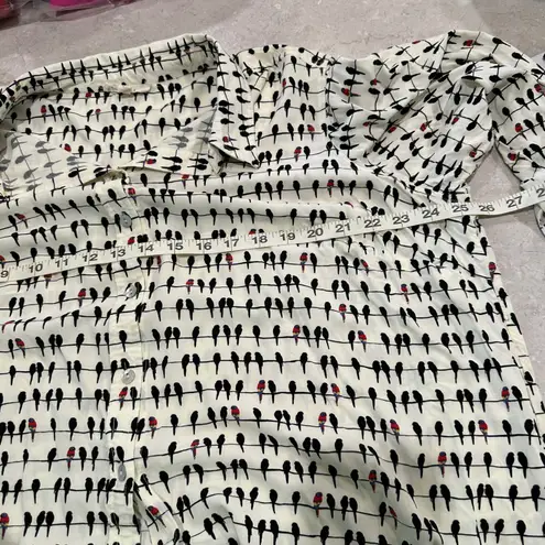 Jane and Delancey Women's 1X Bird Print Button Down Shirt Rayon Top Blouse