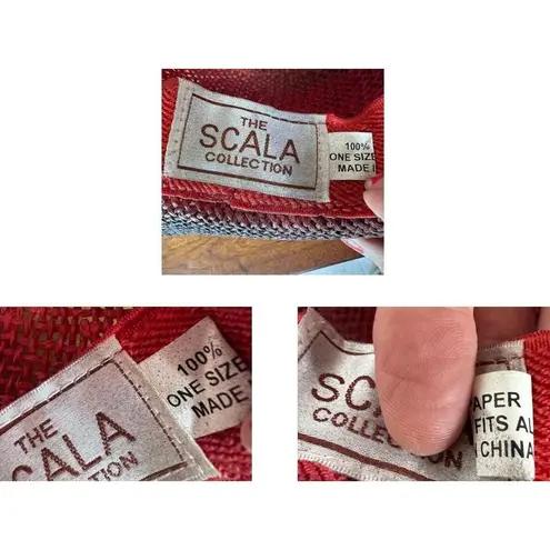 Scala VTG The Collection Black Straw Weave Hat Flower Embellishments Cru…