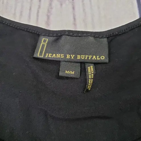 I Jeans by Buffalo Boho Black Graphic Sleeveless Fringed Trim Tank Size Medium