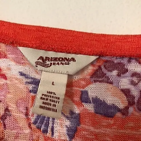 Arizona Jeans ARIZONA JEAN CO Orange Purple White Floral 3/4 Sleeve Knit Tee Top JUNIORS Large