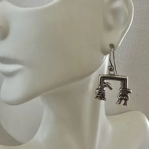 Vintage Florence Johnson Navajo Sterling Silver Rainbow man Yei Dancer Earrings