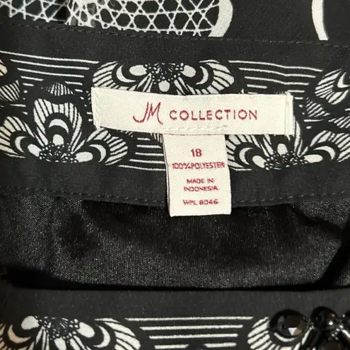 JM Collection  Embellished Square Neckline Floral Black White Blouse Size‎ 18